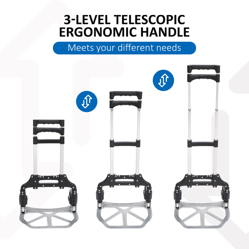 Folding Trolley Cart for Easy Home and Office Moving with Adjustable Handle Silver Tone