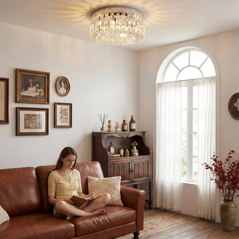 Crystal Ceiling Light for Bright Even Living Room Lighting Easy Clean