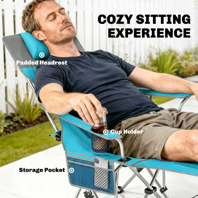 Folding Camping Chair with Detachable Footrest for Comfortable Outdoor Relaxation Blue
