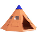 6 Person Tipi Tent with Easy Setup and Spacious Interior for Family Camping Orange Blue