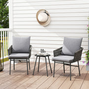 Grey 3 Piece Rattan Bistro Set with Cushions for Garden Balcony and Patio
