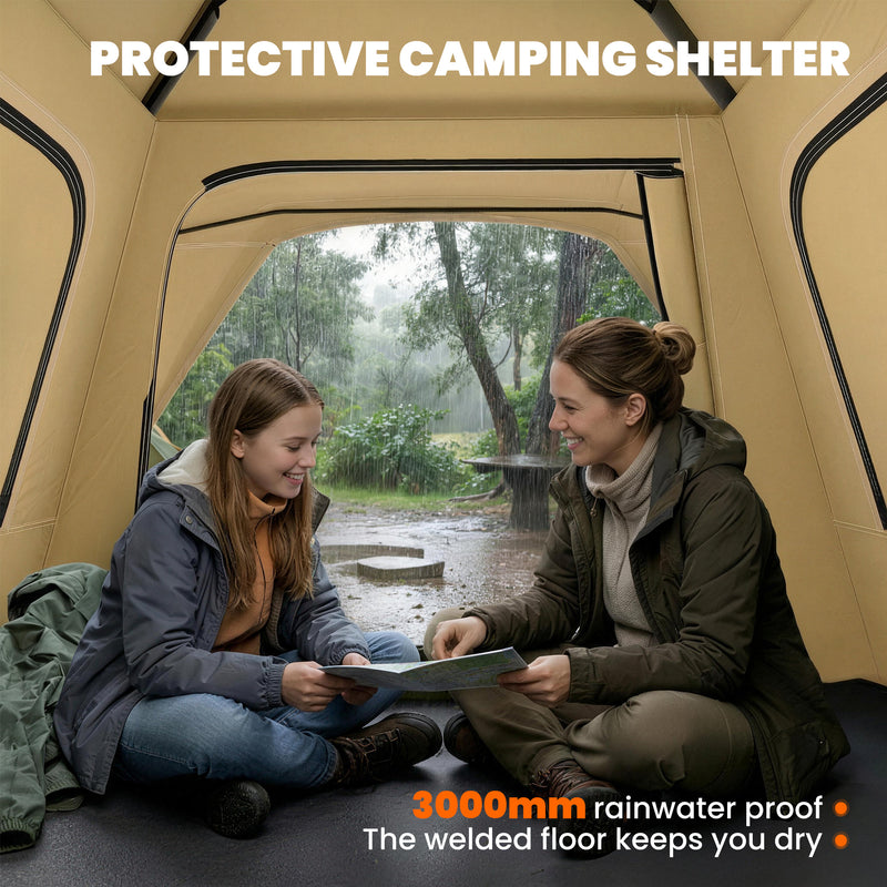 Pop Up Family Tent for 3 to 4 People with Instant Setup and All Weather Protection Khaki