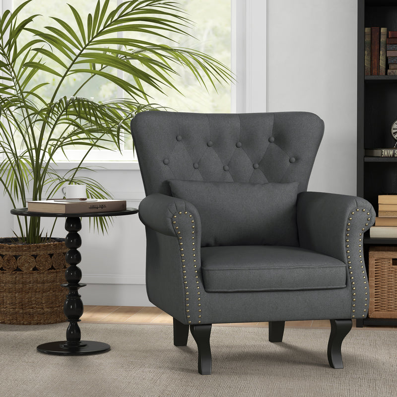 Chesterfield Style Accent Armchair With Tufted Back Ideal For Living Room, Grey