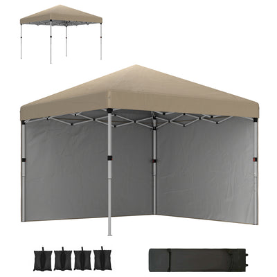 Khaki 3m x 3m Pop Up Gazebo with Sidewalls Leg Weight Bags and Wheeled Bag by Outsunny