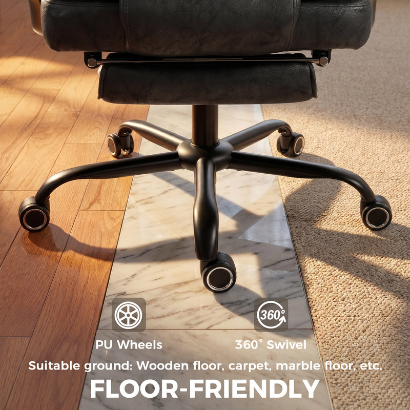 High Back Office Chair for Tall and Heavy Users with Reclining Footrest and Wide Seat Black