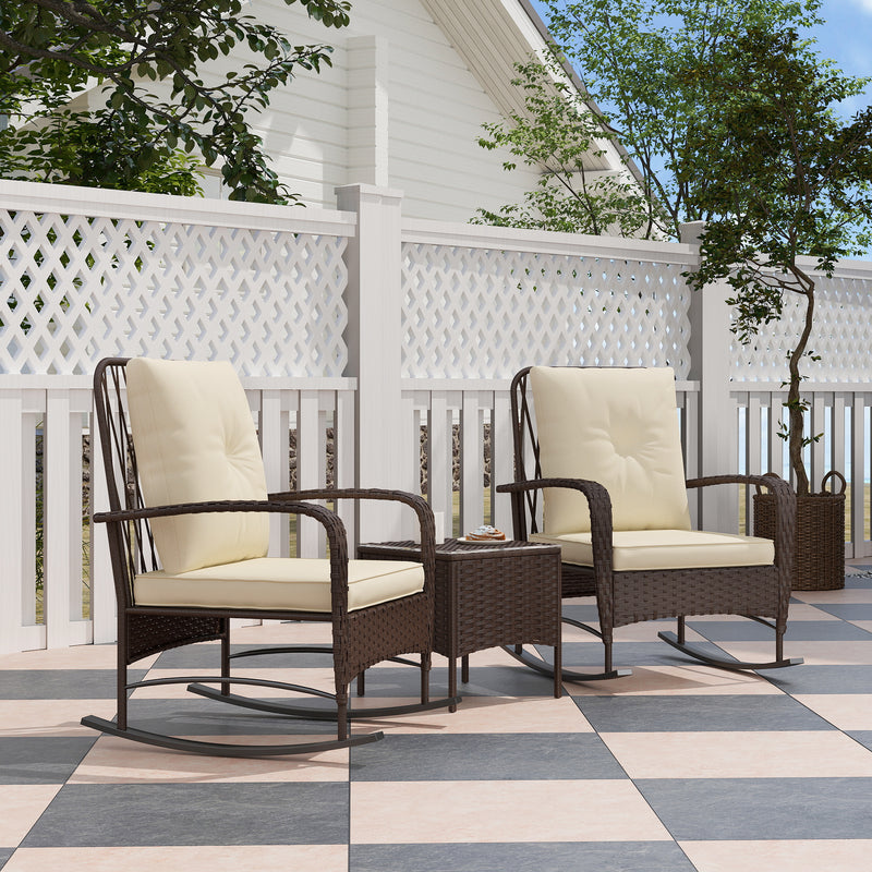 Three Piece Rattan Bistro Set with Rocking Chairs Brown by Outsunny