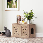 Walnut Brown Cat Litter Box Enclosure with Double Doors and Side Entrance by PawHut