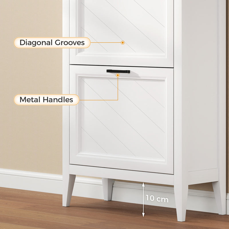 Slim Shoe Storage Cabinet for Narrow Hallways with Flip Drawers and Top Organiser White Homcom