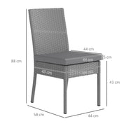 Set of Four Dark Grey Armless Rattan Garden Chairs With Cushions Weather Resistant by Outsunny