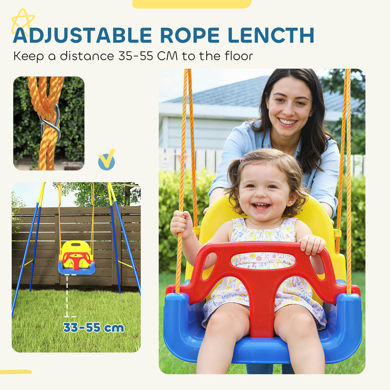 Kids Adjustable Swing Set for Indoor and Garden Play with Foldable Frame Blue Yellow