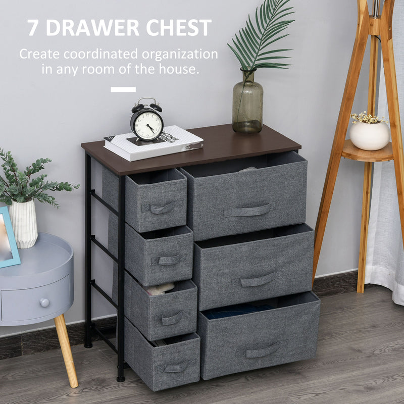 Dark Grey Chest of Drawers with 7 Fabric Drawers Large Storage and Metal Frame by HOMCOM