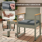 Grey 3 Piece Rattan Bistro Set With Cushions and Table for Garden or Balcony by Outsunny