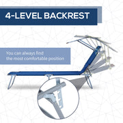 Blue 2 Piece Foldable Sun Lounger Set With Adjustable Backrest And Sun Shade For Garden