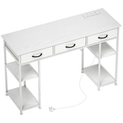 White 120cm Computer Desk with Power Outlets 3 Drawers and 4 Storage Shelves for Home Office