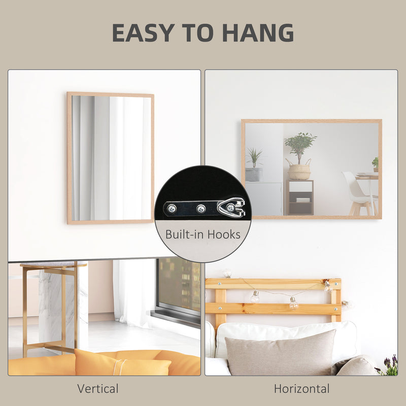 HOMCOM Wall Bathroom Mirror, 70 x 50 cm Wall-Mounted Mirror for Living Room, Bedroom, Hallway, Natural Wood AOSOM