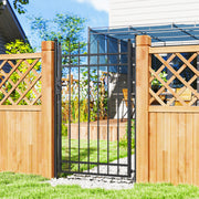 Black Galvanised Steel Garden Gate with Lock and Classic Finials 105 x 204 cm