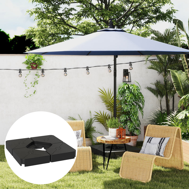 Set of 4 Heavy Duty Cantilever Parasol Base Weights 64kg Sand or 55kg Water Black by Outsunny
