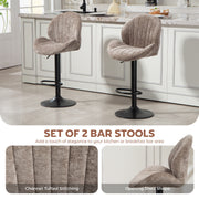 Adjustable Chenille Bar Stools with Curved Backrest for Kitchen Island or Breakfast Bar Brown AOSOM