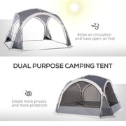 Family Camping Tent for 6 to 8 People with Mesh Walls and Removable Curtains White Grey Outsunny