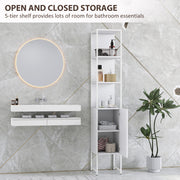 Tall White Bathroom Storage Cabinet With Open Shelves And Adjustable Interior Shelf