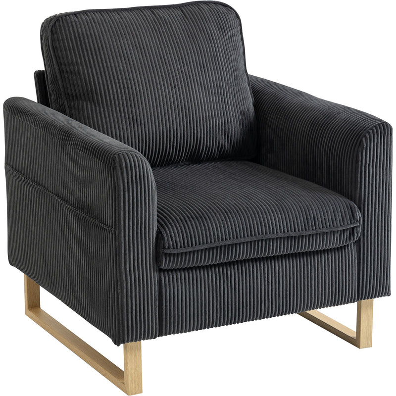 Armchair for Everyday Relaxation with Thick Cushion and Corduroy Upholstery Dark Grey AOSOM