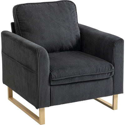 Armchair for Everyday Relaxation with Thick Cushion and Corduroy Upholstery Dark Grey AOSOM