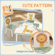 3 Piece Animal Themed Kids Table and 2 Chair Set with Storage for Playroom or Bedroom, Green