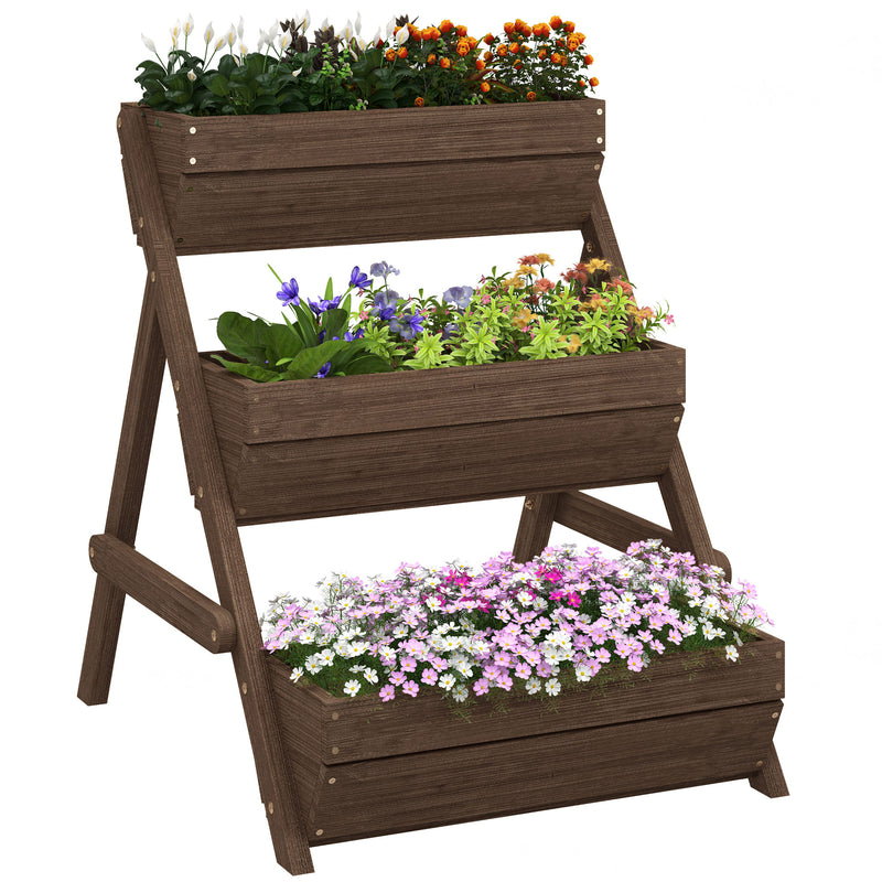 3 Tier Wooden Raised Garden Bed 66L for Flowers Vegetables and Herbs by Outsunny