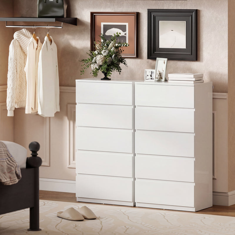 Chest of Drawers with 5 Spacious Handleless Storage Drawers for Bedroom Organisation High Gloss White Homcom