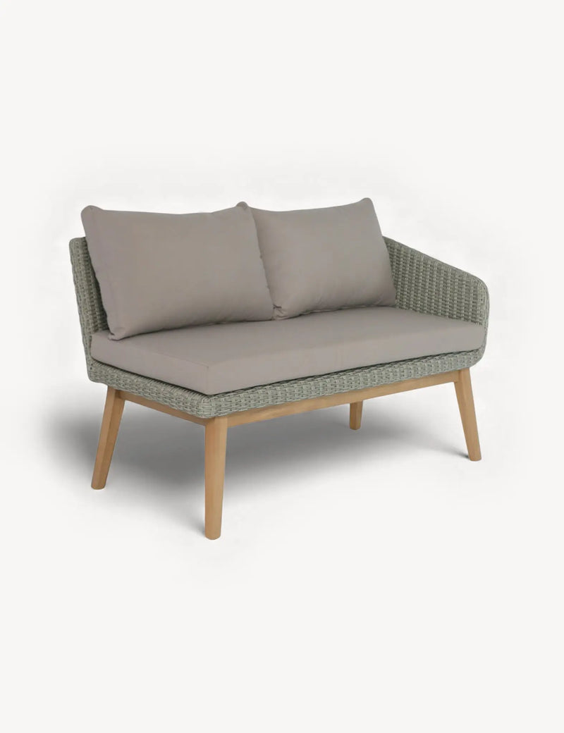 Sol corner lounge set detail showing rattan weave and timber frame