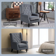 Grey Wingback Accent Chair With Button Tufted Backrest For Living Room Or Bedroom Use