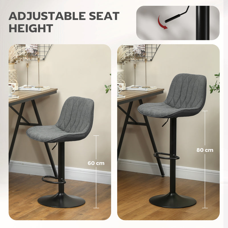 Adjustable Kitchen Island Bar Stools with Swivel and Padded High Back Set of 2 Charcoal Grey