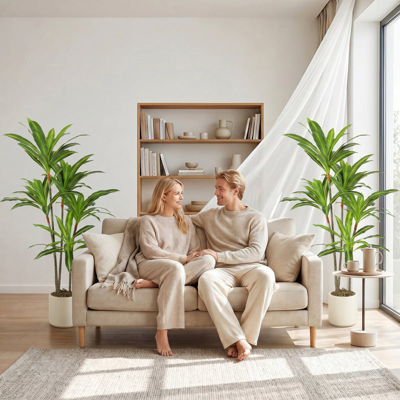 Artificial Dracaena Trees Set of 2 for Easy Year Round Indoor Greenery Green