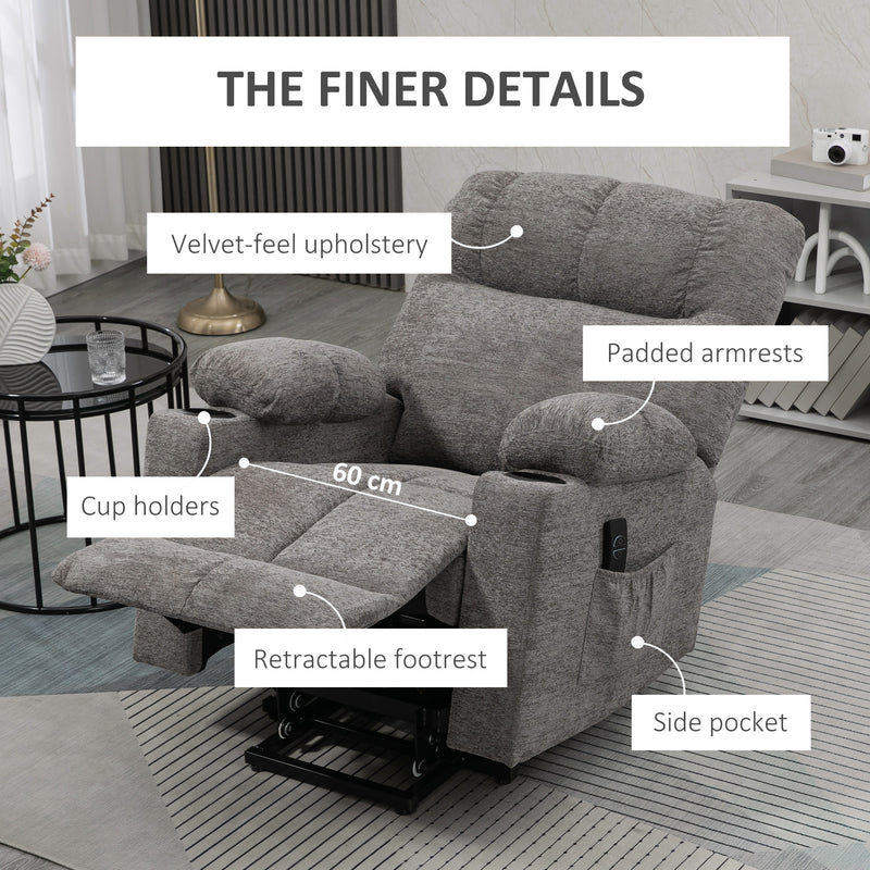 Electric Riser Recliner Chair for Elderly with Remote Control and Lift Assist Grey