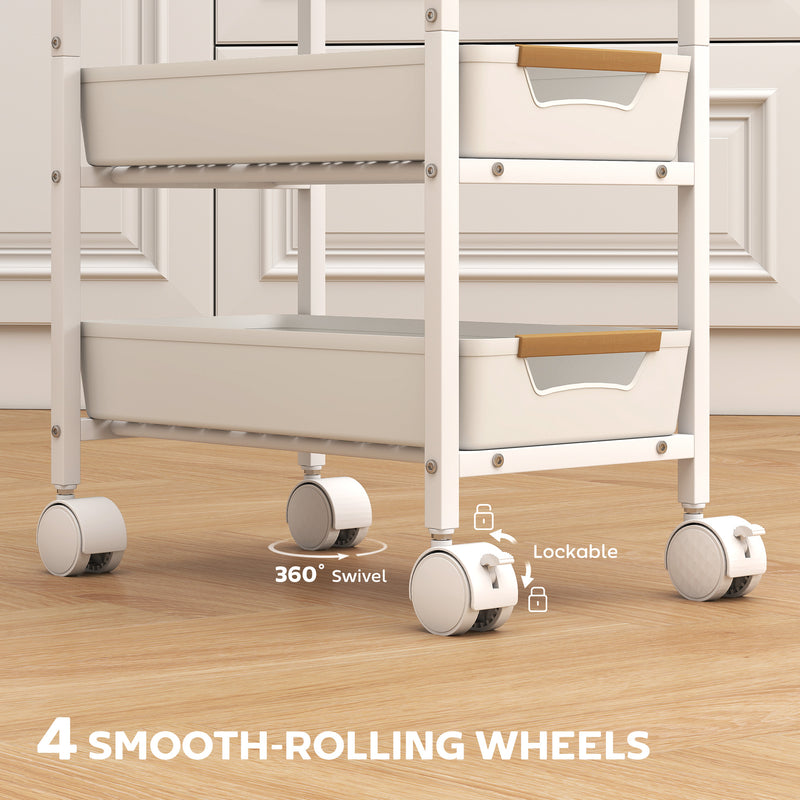 5 Tier Rolling Storage Trolley With Drawers For Home Office Or Salon Use, White