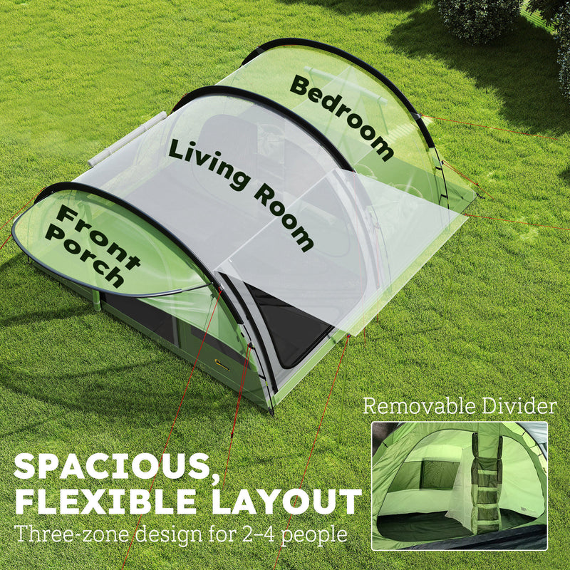 Family Camping Tent With Separate Living Room and Bedrooms Waterproof Green Grey