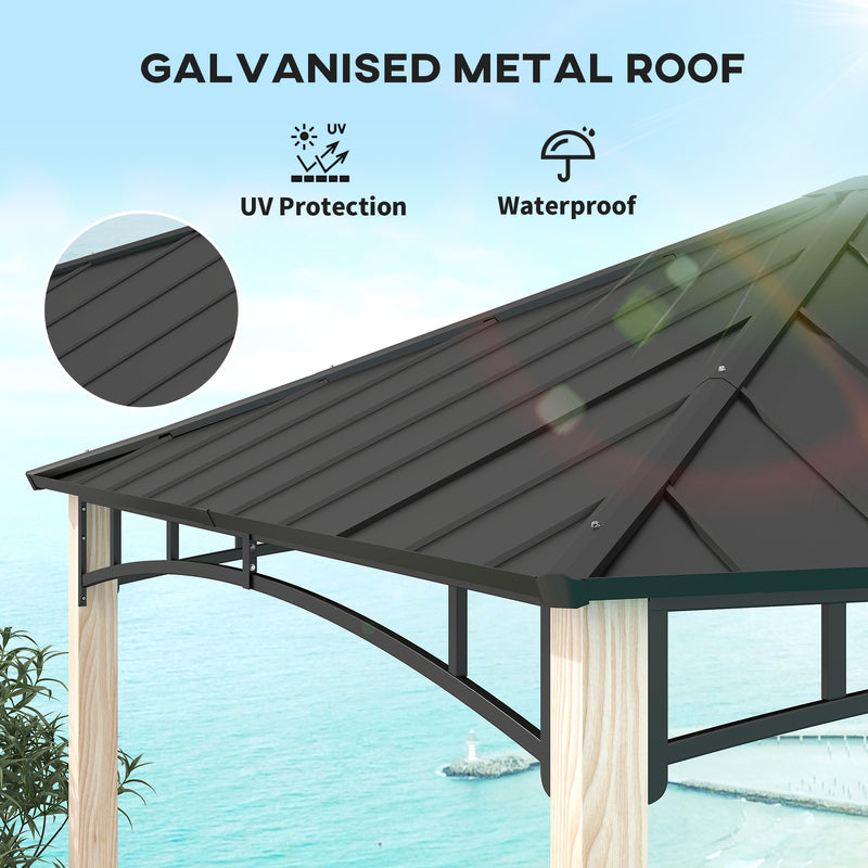 Black 3 x 3 m Metal Roof Gazebo with Wood Effect Finish by Outsunny
