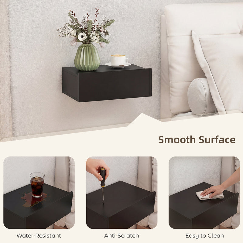 Floating Bedside Tables Set of 2 with Drawer for Space Saving Bedroom Storage Black