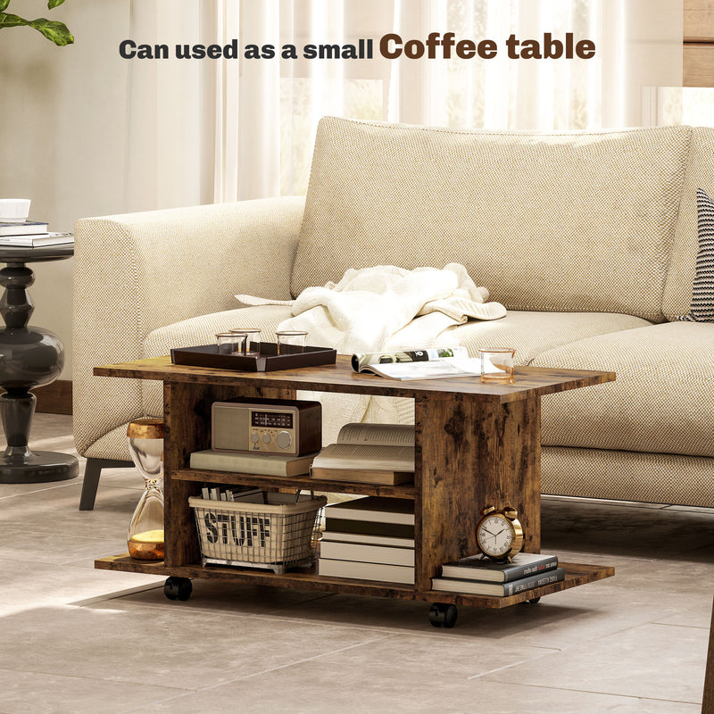 Rustic Brown TV Stand with Storage Shelves and Wheels for Living Room by HOMCOM