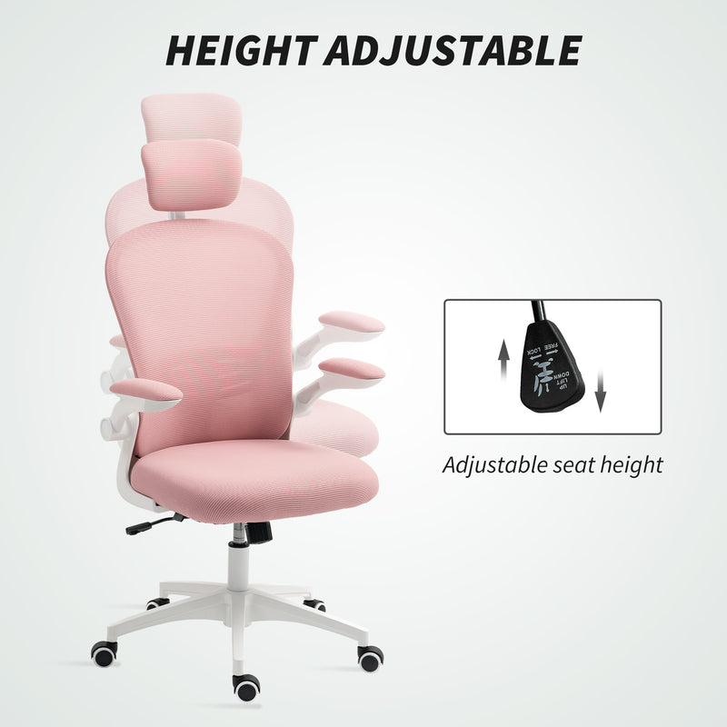 Pink Mesh Office Chair With Lumbar Support and Headrest For Comfortable All Day Work