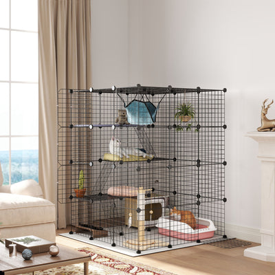 Black Steel Wire Cat Cage with Hammock and Ramps for 1-3 Cats by PawHut