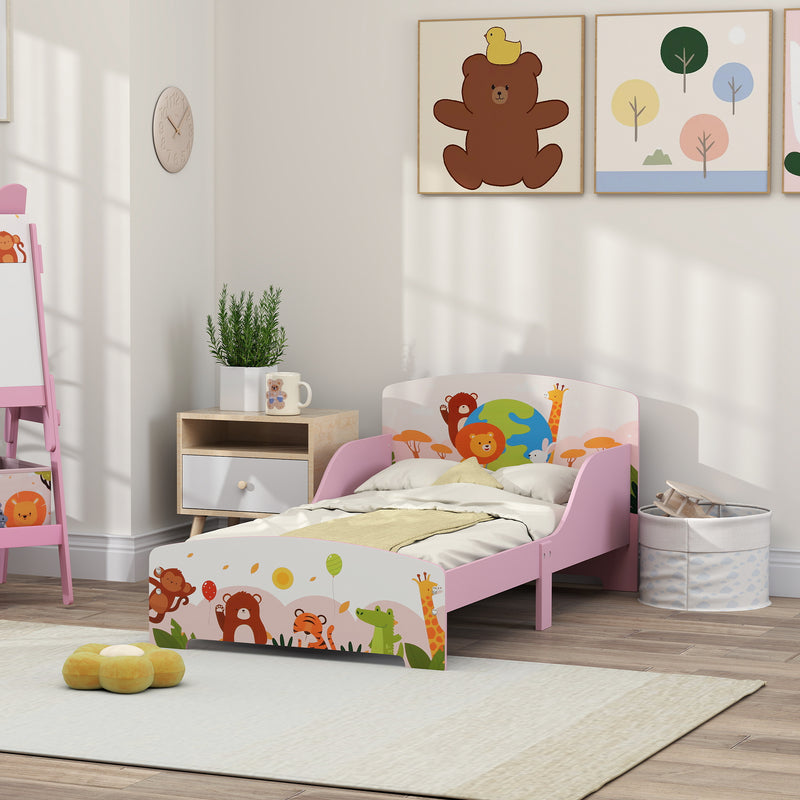 Cute Animal Themed Toddler Bed with Safety Rails 143 x 77 x 60cm by AIYAPLAY