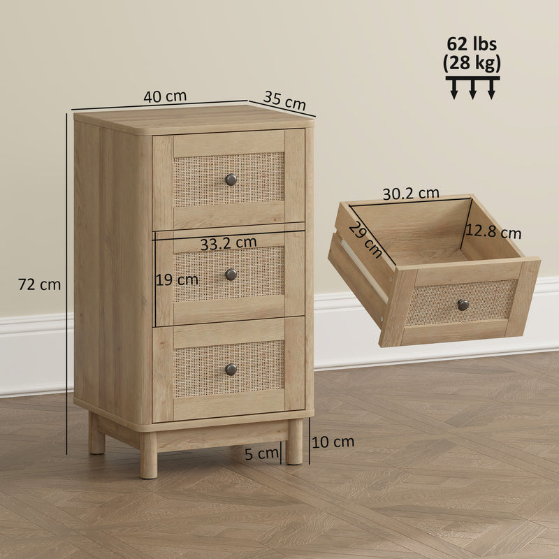 Wooden Chest Drawers For Bedroom Or Living Room - 3 Spacious Drawers - Oak Finish