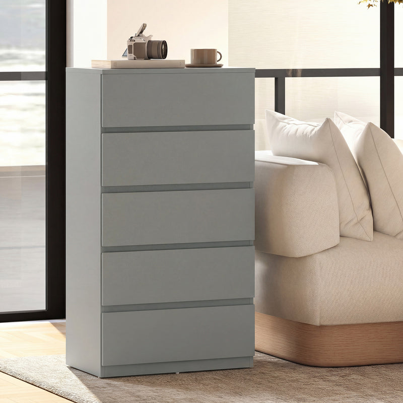 Chest of Drawers with 5 Spacious Drawers for Bedroom Storage Grey AOSOM