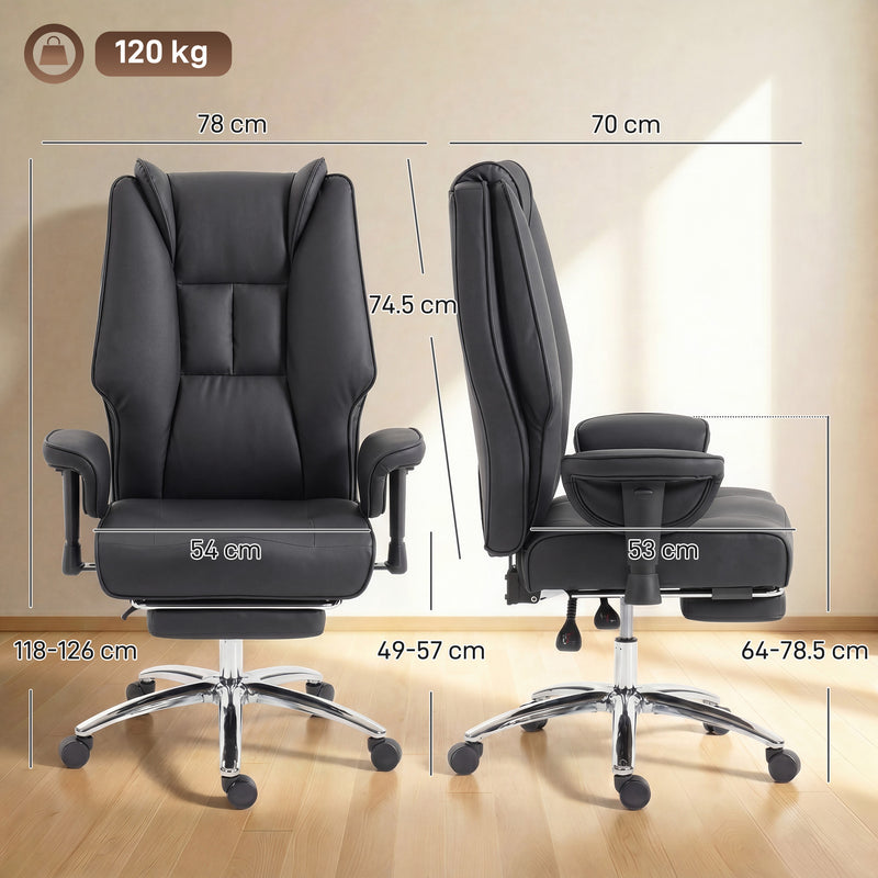 Ergonomic Office Chair With Recline and Footrest for All Day Back Support Black Homcom