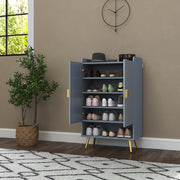 Light Grey Shoe Cabinet with Adjustable Shelves Holds 15 Pairs Ideal for Hallway Storage