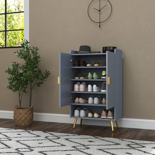 Light Grey Shoe Cabinet with Adjustable Shelves Holds 15 Pairs Ideal for Hallway Storage