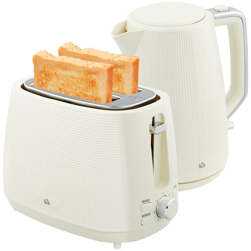 Cream White Cordless Kettle and Toaster Set 1.7L 3000W Fast Boil with 7 Browning Levels by HOMCOM