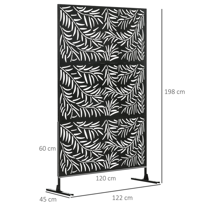 Black Metal Garden Privacy Screen with Stand 6.5ft Decorative Panel for Patio or Pool
