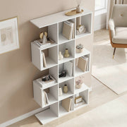 HOMCOM 5-Tier Bookshelf, S Shaped Geometric Bookcase with 15 Compartments, White Wood Effect AOSOM